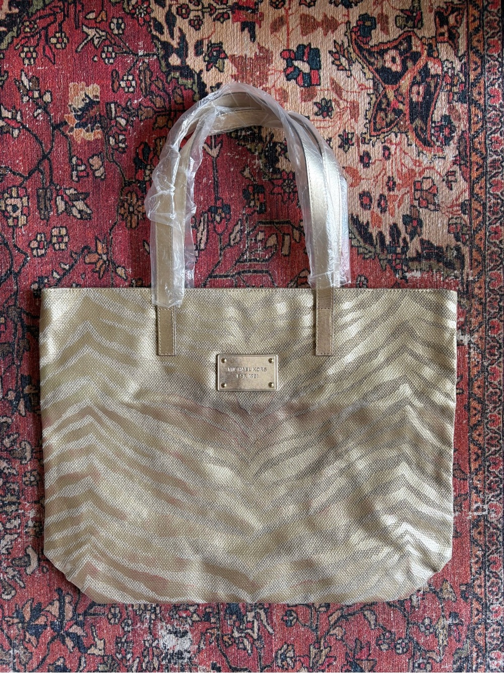 Michael Kors Metallic Gold Zebra-Print Tote